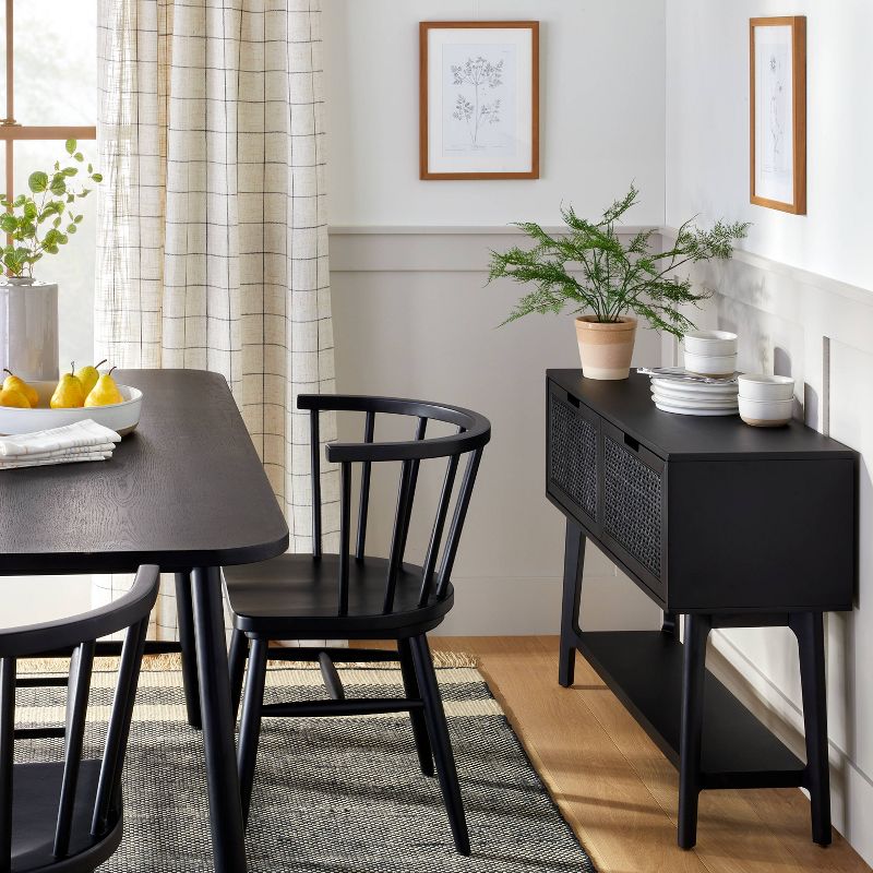 Wood & Cane Console Table with Pull-Down Drawers