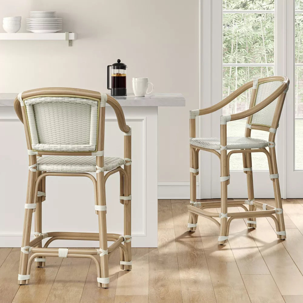 Parksley Rattan and Woven Counter Height Barstool