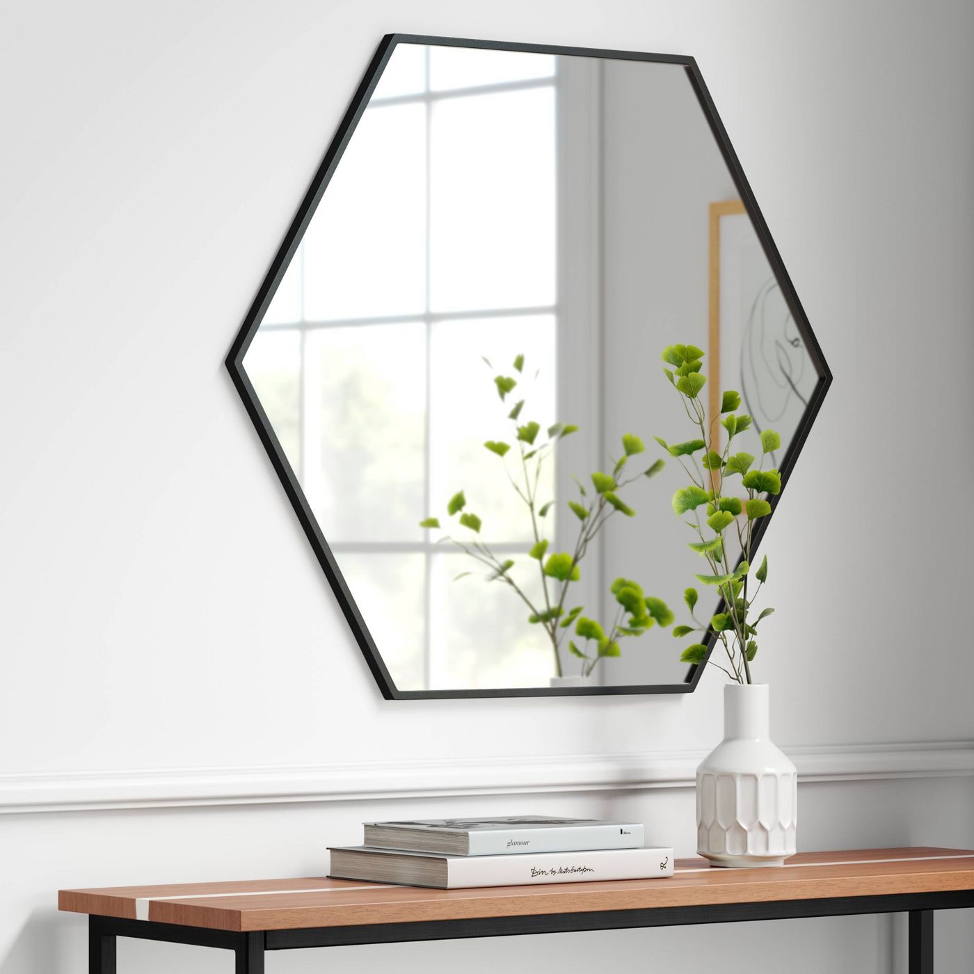 30" x 26" Metal Hexagon Mirror MDF Back K7306