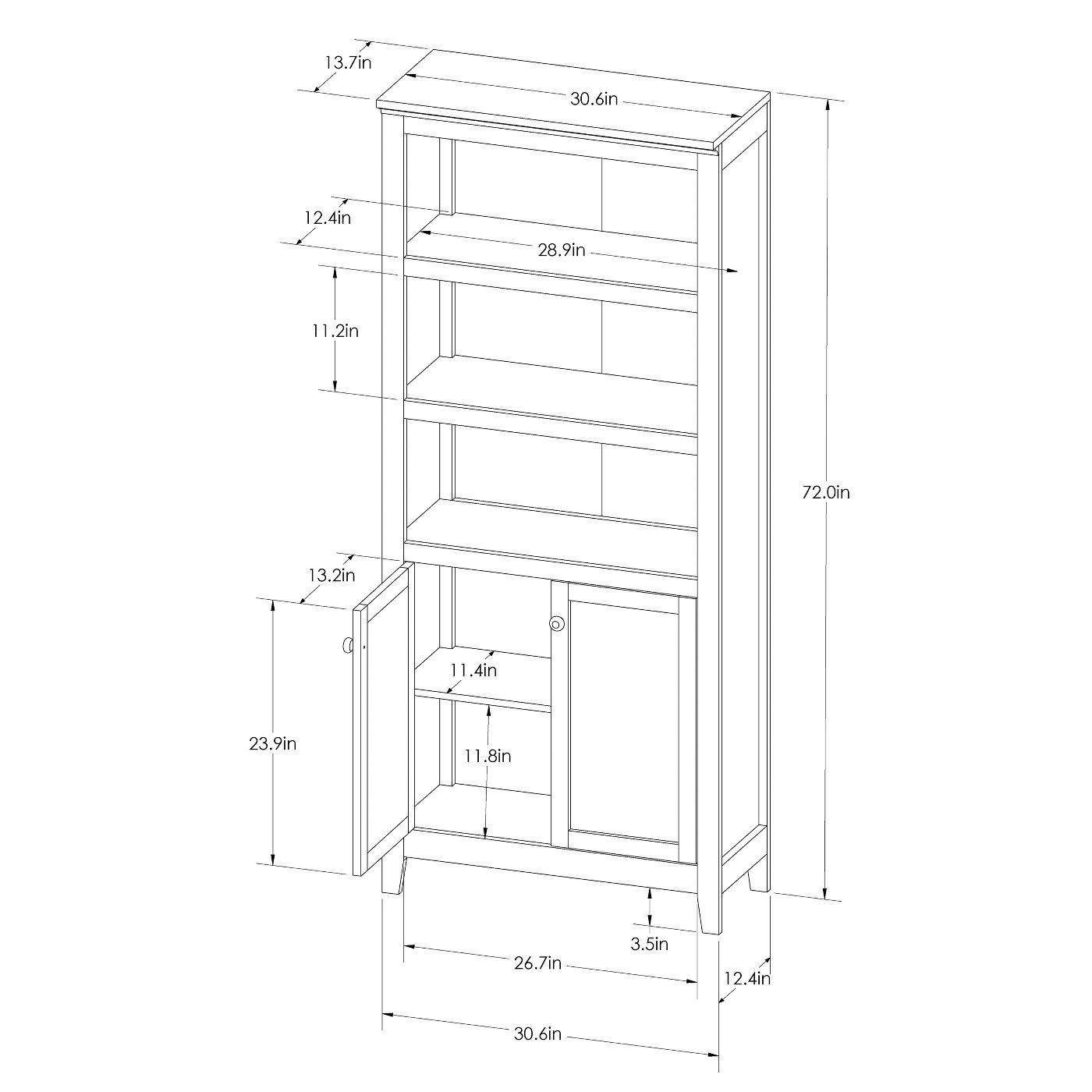 5 shelf bookcase with doors Dr195