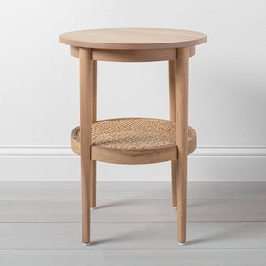 Wood & Cane Round Accent Table
