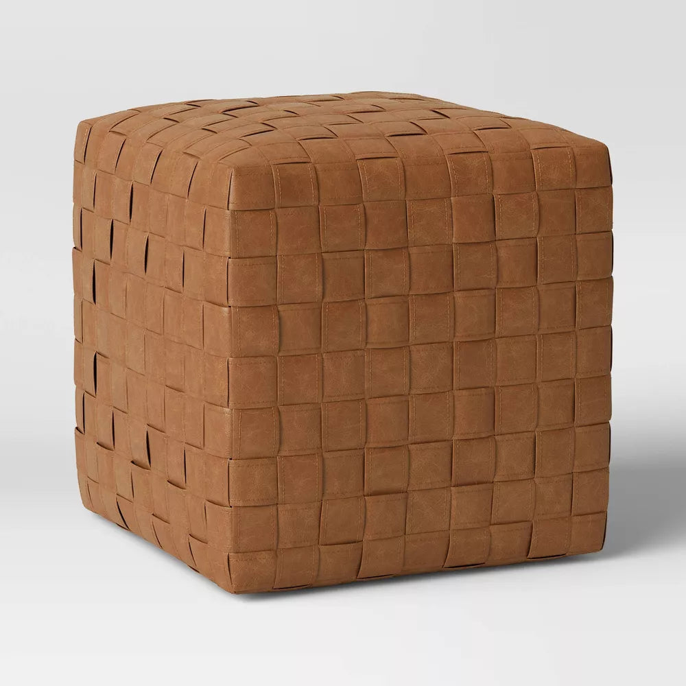 Wellford Faux Leather Woven Cube Brown