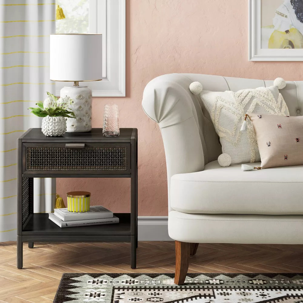 Minsmere Caned Accent Table with Drawer Salvage & Co Indy