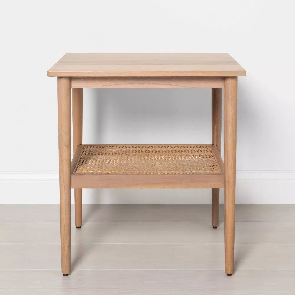 Wood & Cane Square Accent Table