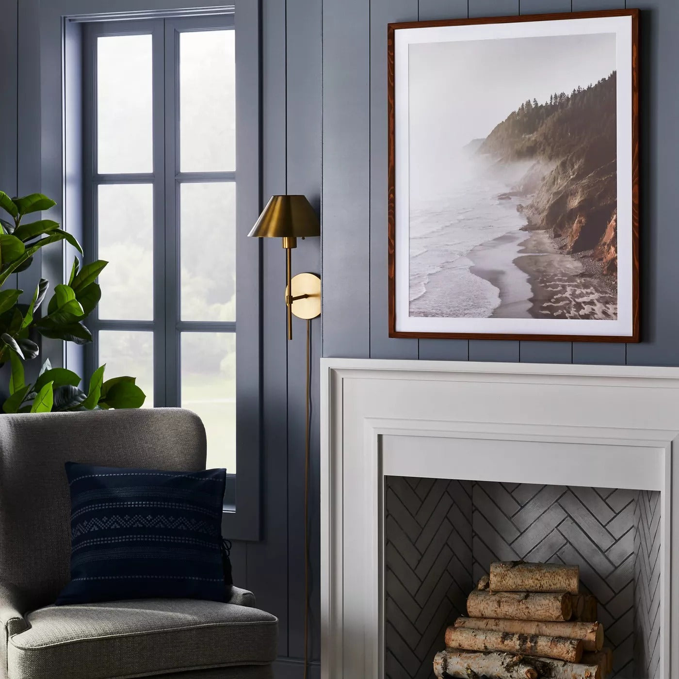 30" x 36" Foggy Oceanside Trees Framed Wall Art - Threshold™ designed with Studio McGee KBO336
