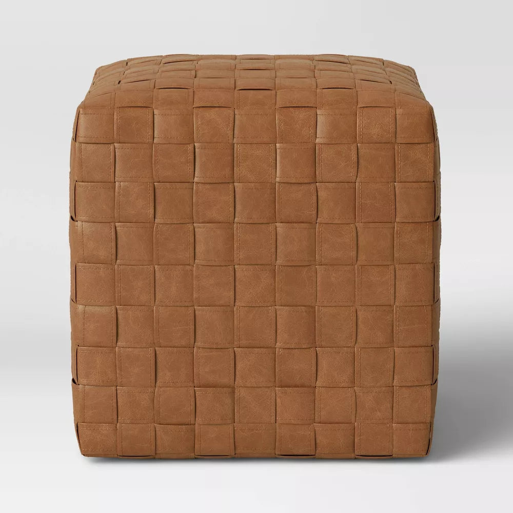 Wellford Faux Leather Woven Cube Brown