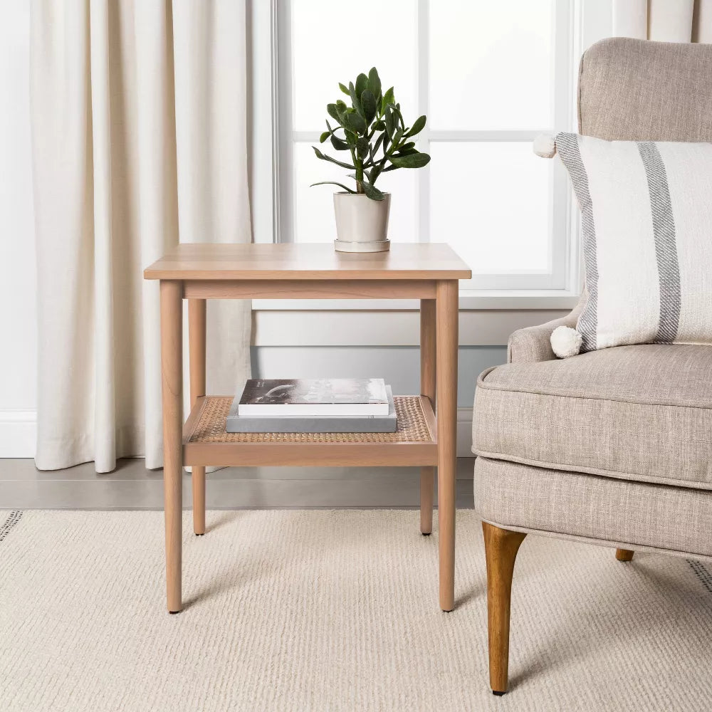 Wood & Cane Square Accent Table