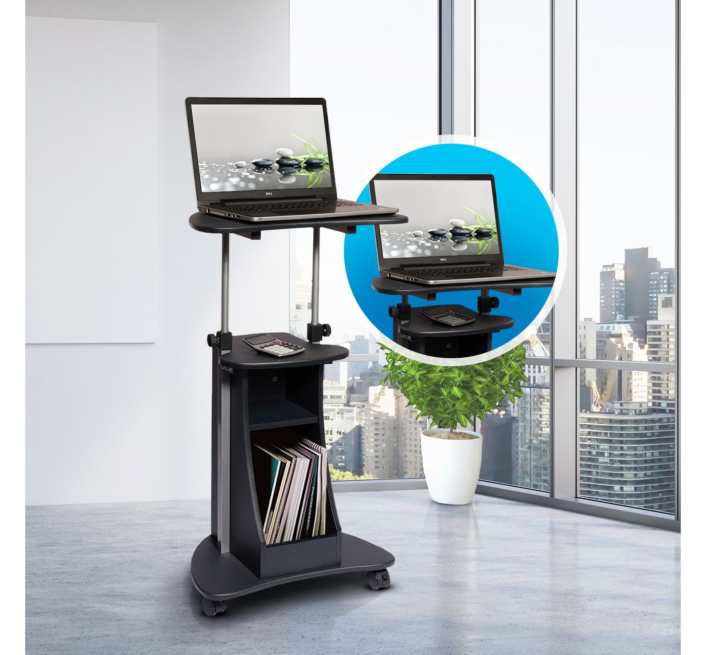 Sit To Stand Rolling Adjustable Height Laptop Cart 2018