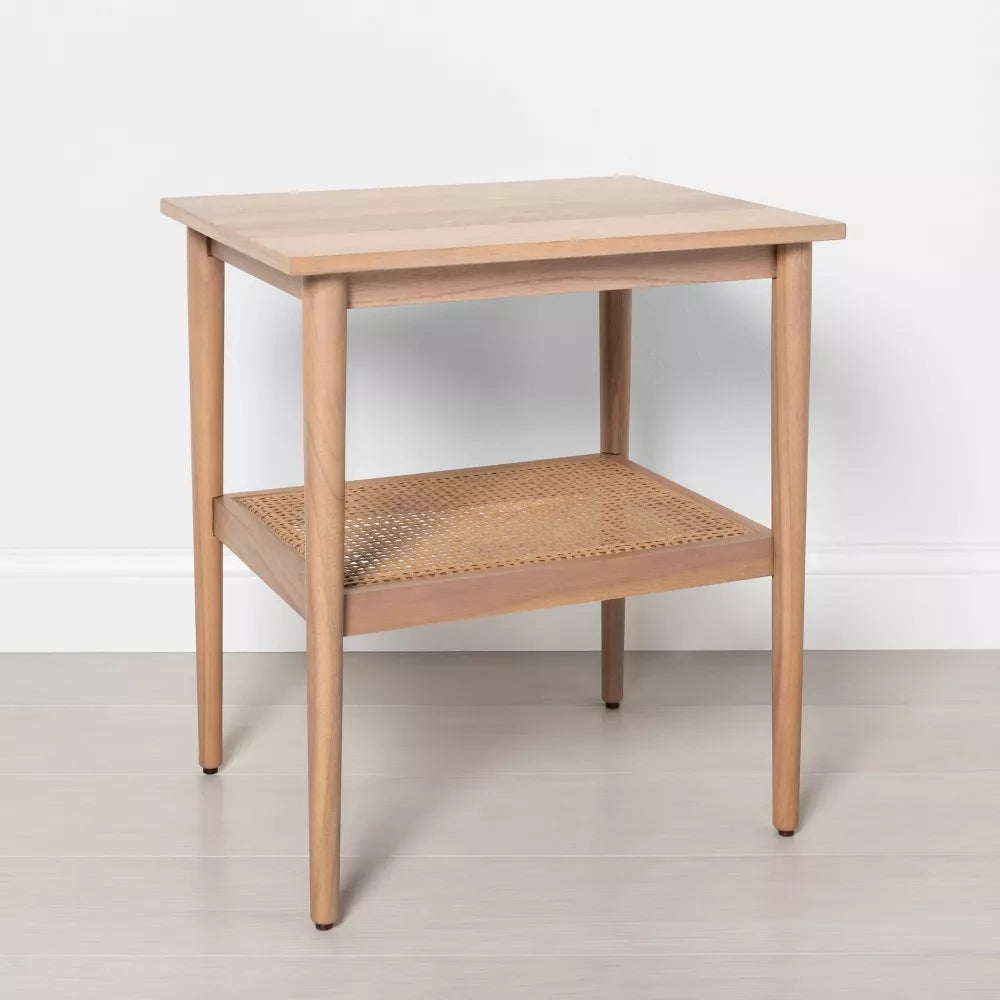 Wood & Cane Square Accent Table