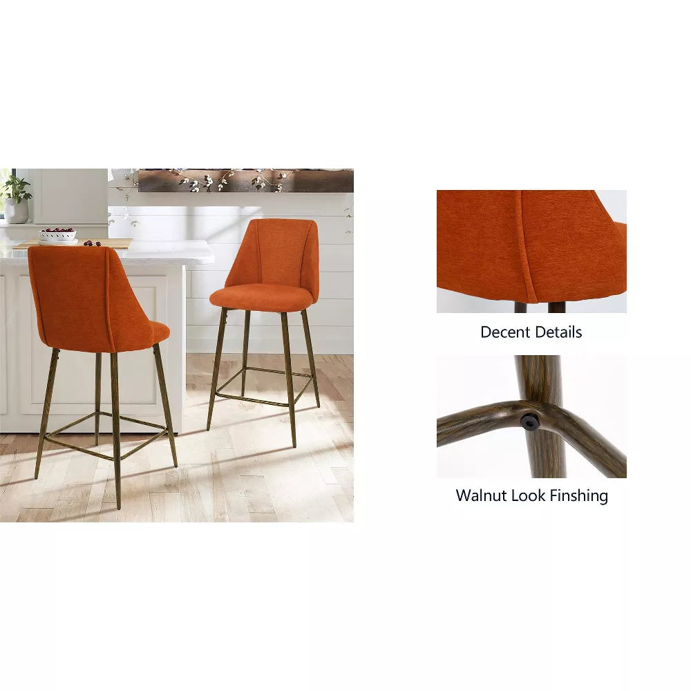 26" Chole Upholstered Counter Height stool Walnut Legs (Set Of 2)