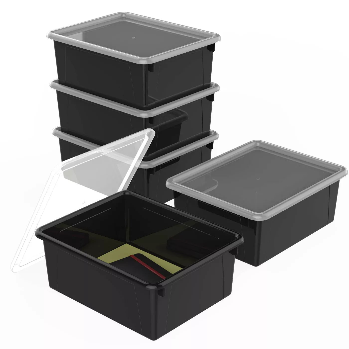 5pk Deep Storage Tray with Lid Black - Storex