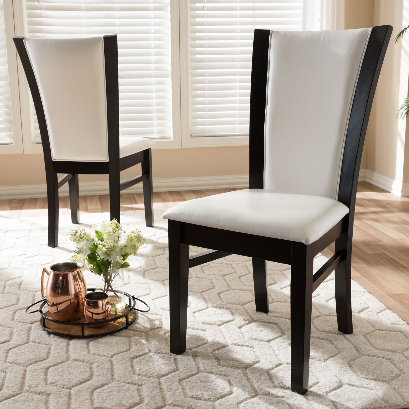 Set of 4 Adley Modern Faux Leather Dining Chairs White/Dark Brown 2006 (2 boxes)