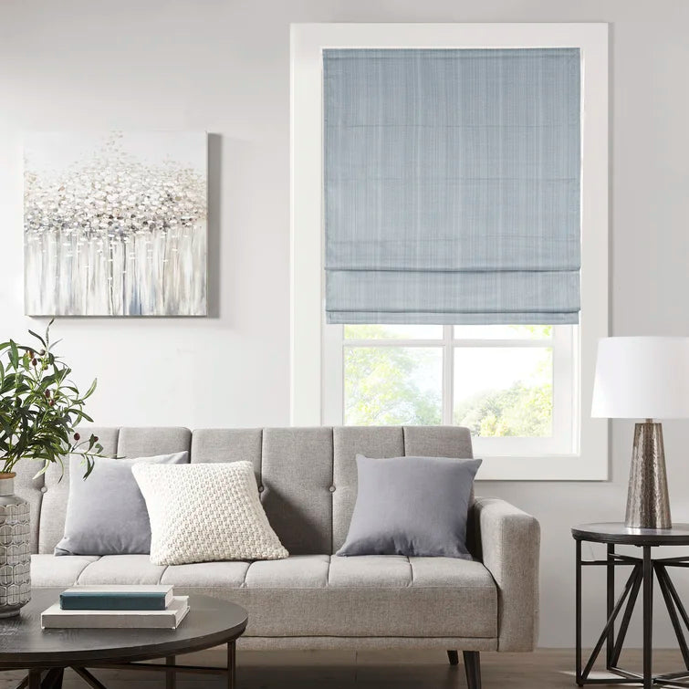 27"W x 64"L Blue Galen Basketweave Room Darkening Roman Shade