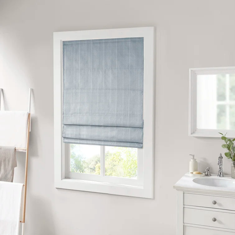 27"W x 64"L Blue Galen Basketweave Room Darkening Roman Shade