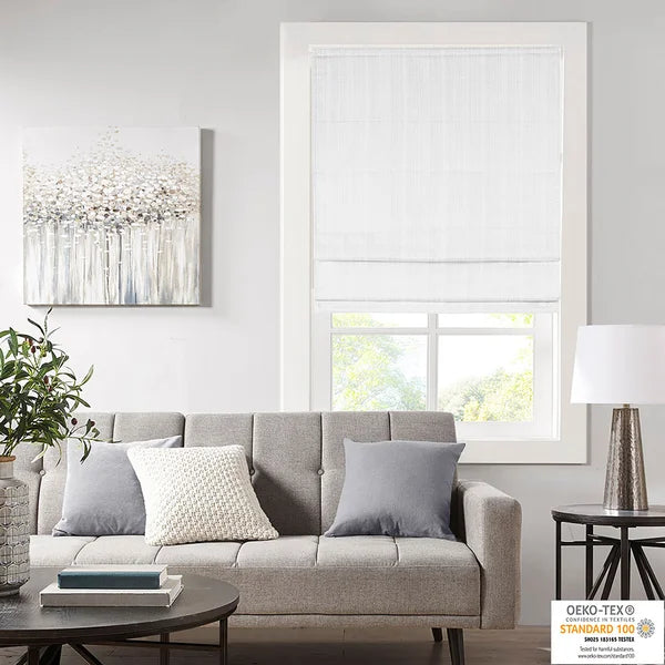 35"W x 64"L White Galen Basketweave Room Darkening Roman Shade