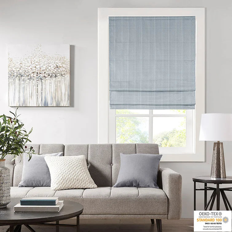 27"W x 64"L Blue Galen Basketweave Room Darkening Roman Shade