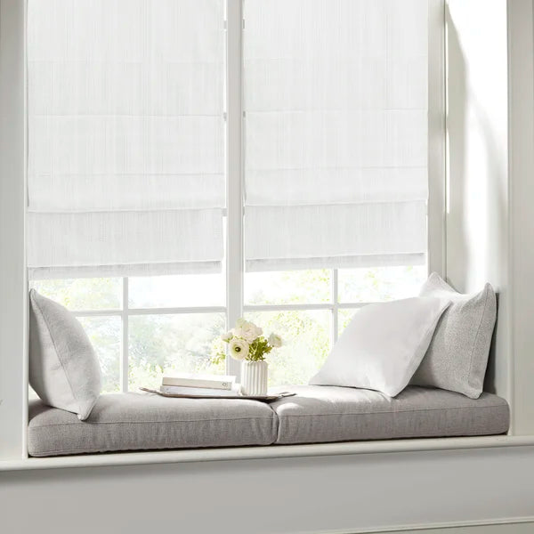 35"W x 64"L White Galen Basketweave Room Darkening Roman Shade