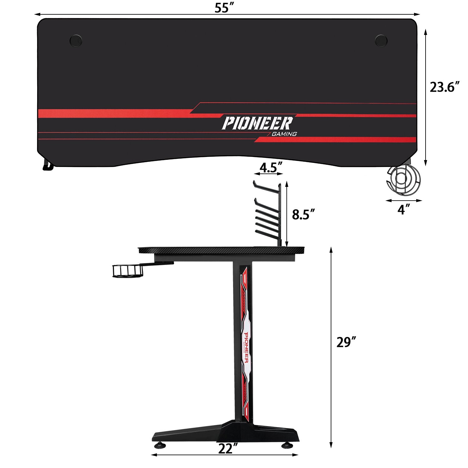 29" H x 55" W x 24" D Gaming Desk K7067