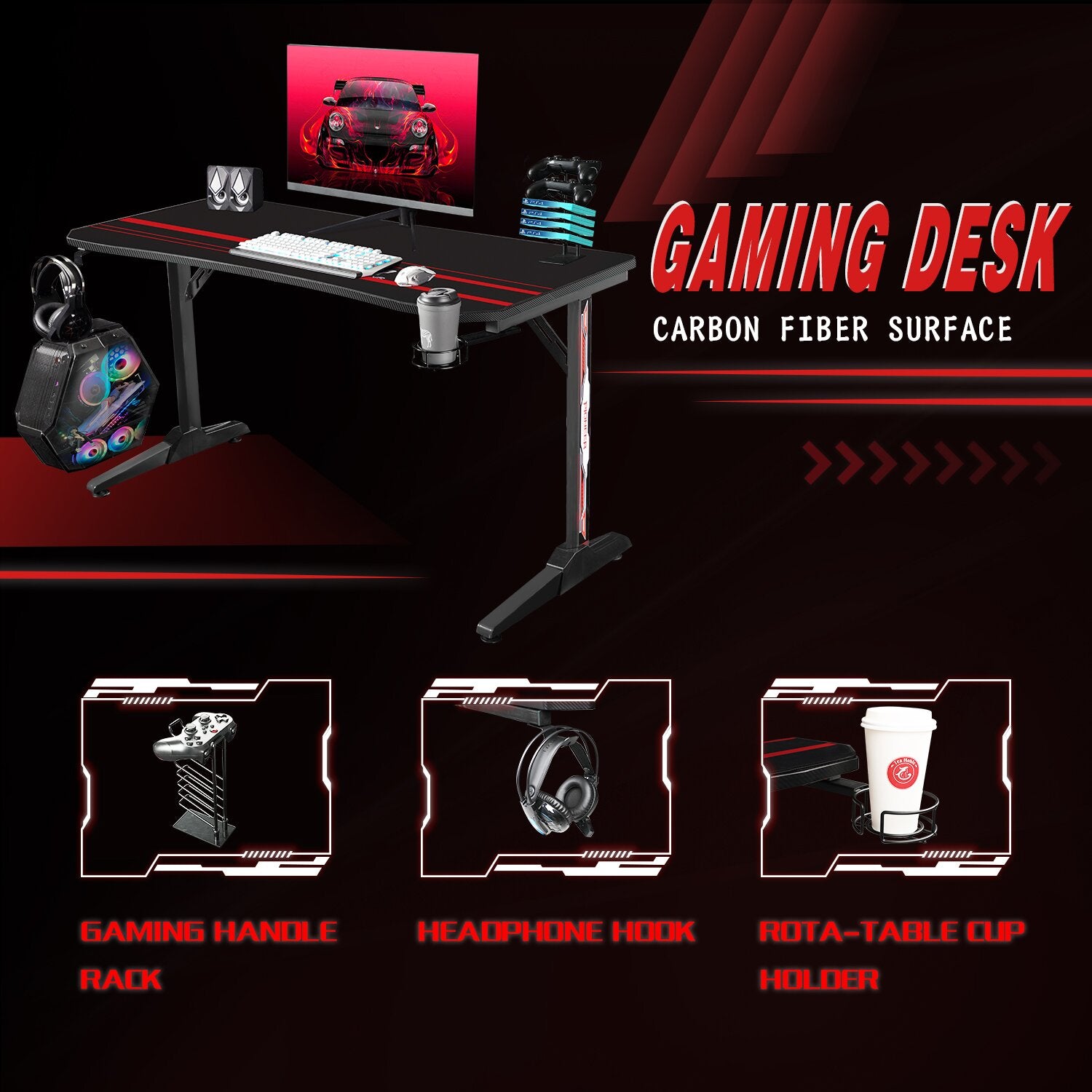 29" H x 55" W x 24" D Gaming Desk K7067