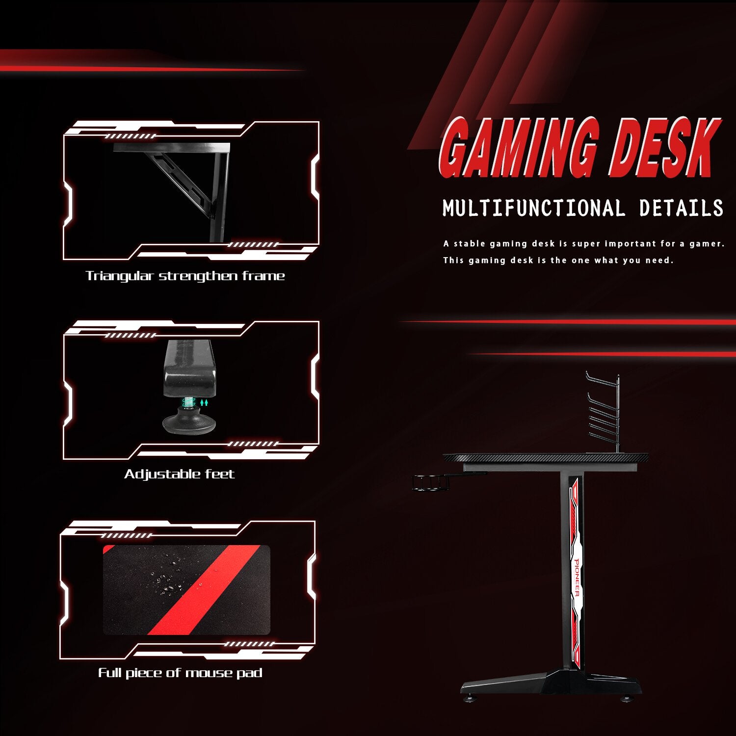 29" H x 55" W x 24" D Gaming Desk K7067