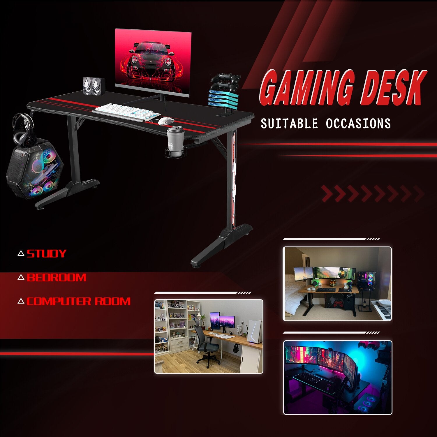 29" H x 55" W x 24" D Gaming Desk K7067