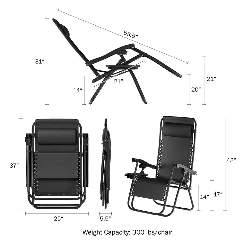Black Garett Reclining Zero Gravity Chair with Cushion pt1251