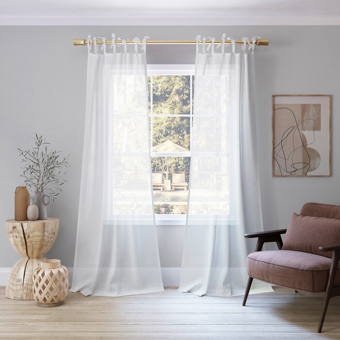 50" W x 63" L Gavin Slub Textured Linen Blend Sheer Tie Top Curtain Panel, (Set of 2)