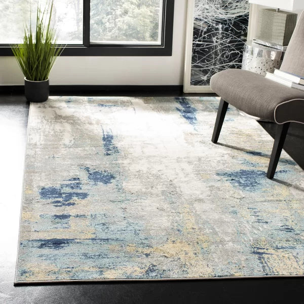 Genessys Abstract Area Rug in Grey / Gold rectangle 6'x9'