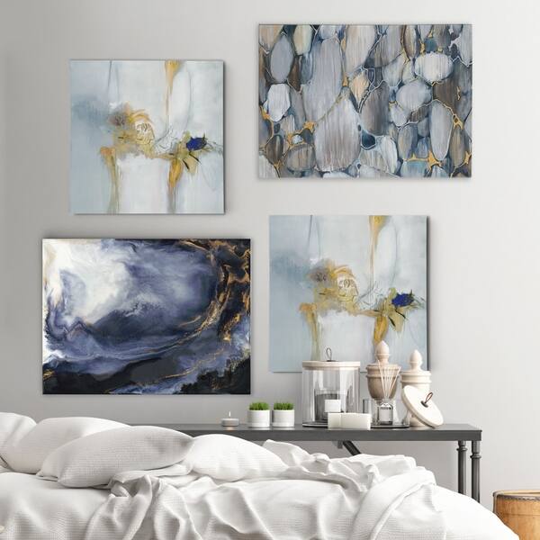 'Geometric Blues' 4 Piece Print Set on Wrapped Canvas - 12" (#K3859)