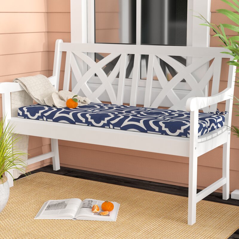 Blue and White Geometric Indoor/Outdoor Bench Cushion K8732