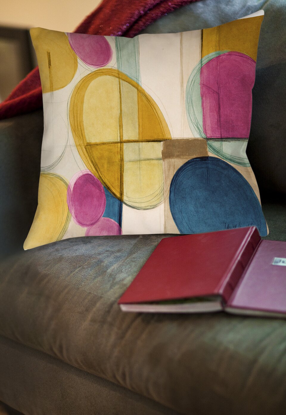 16" H x 16" W x 4" D Yellow/Blue/Pink Geometric Printed Throw Pillow SC682