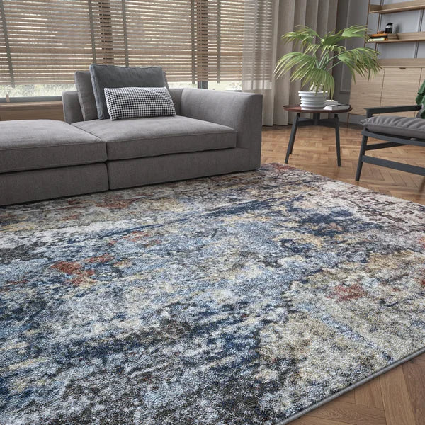 Georgia Abstract Area Rug in Navy/Beige/Gray rectangle 5'3"x7'3"