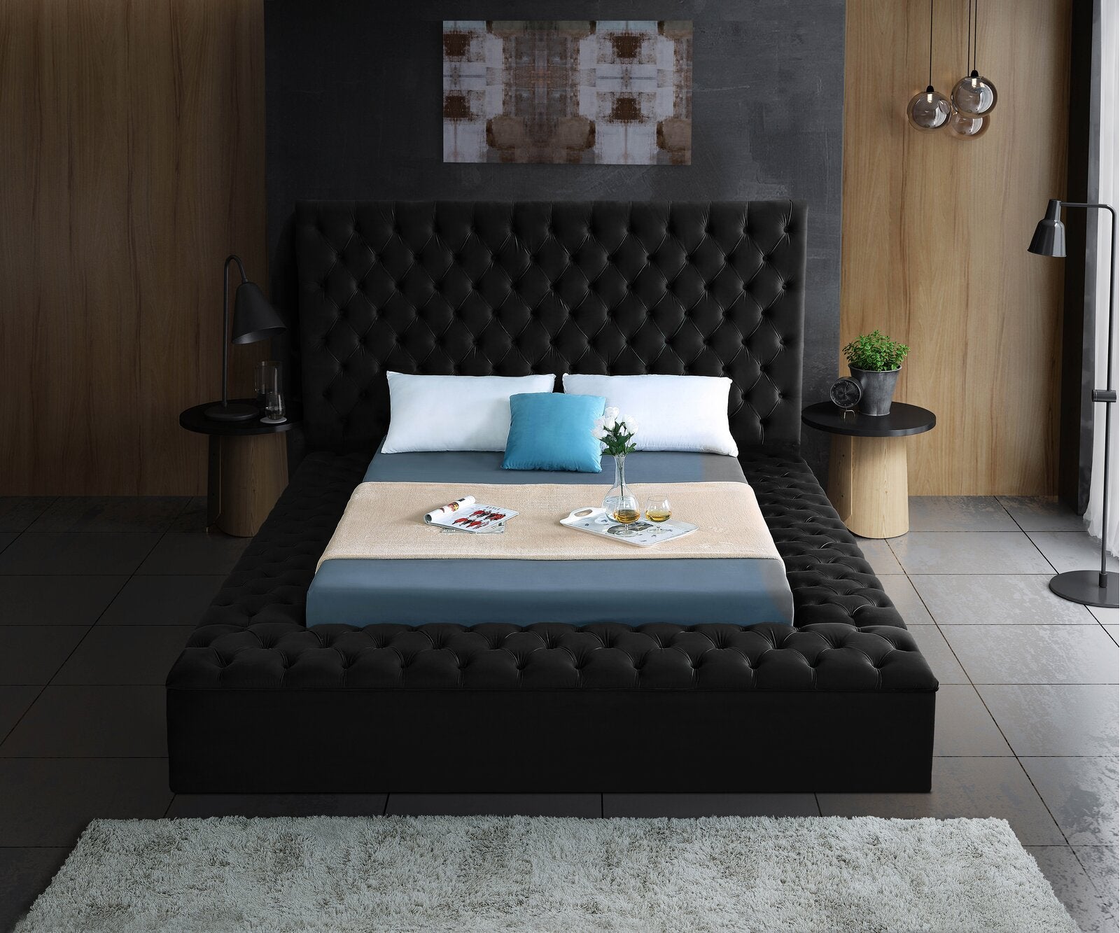 King Black Geralyn Tufted Upholstered Storage Platform Bed CL178