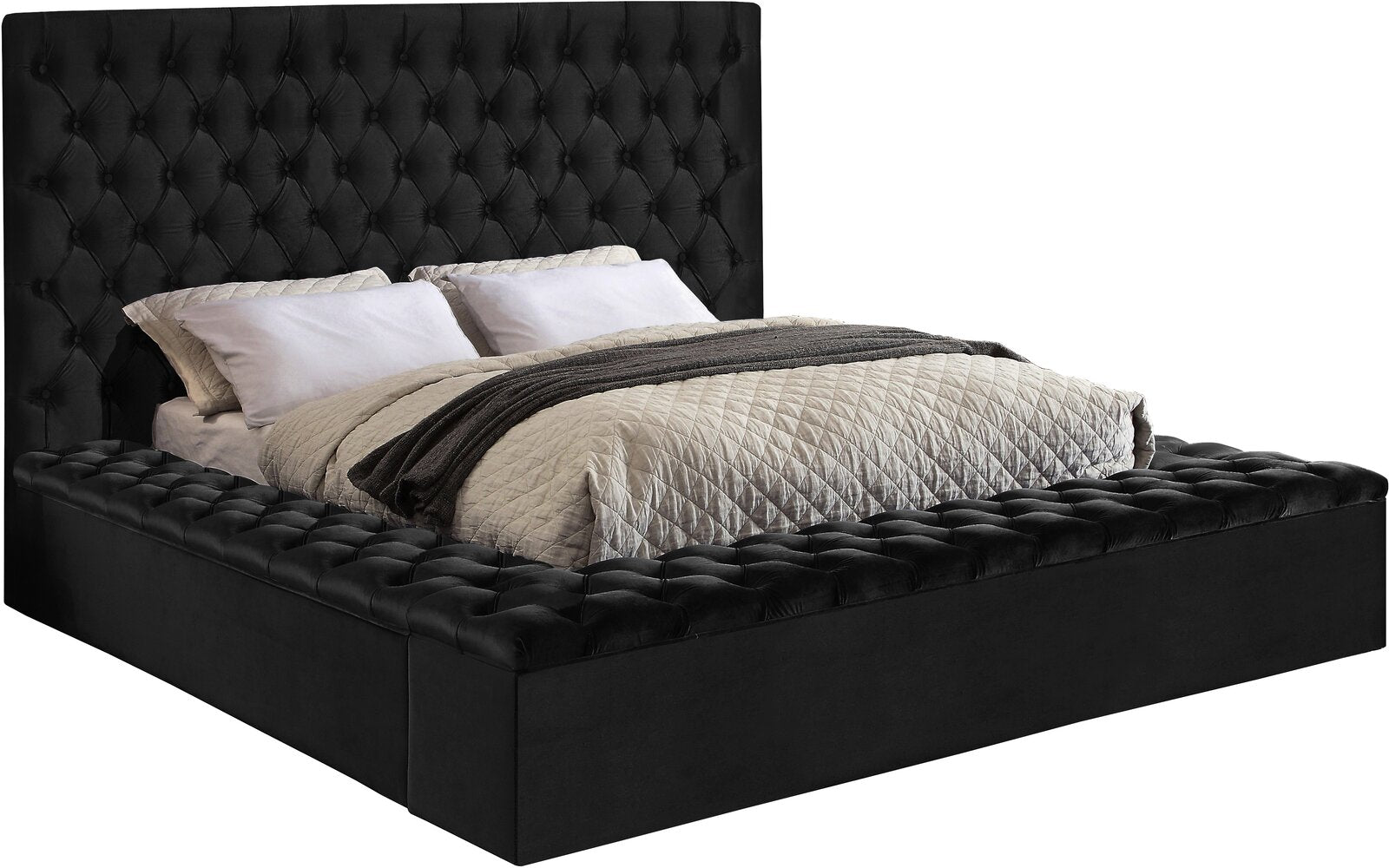 King Black Geralyn Tufted Upholstered Storage Platform Bed CL178