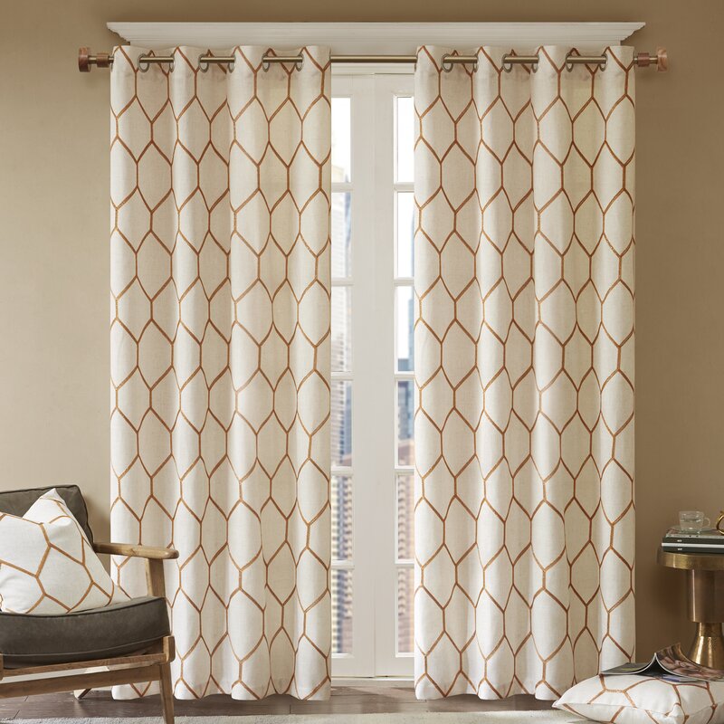 50"W x 95"L Gerdes Geometric Semi-Sheer Grommet Single Curtain Panel