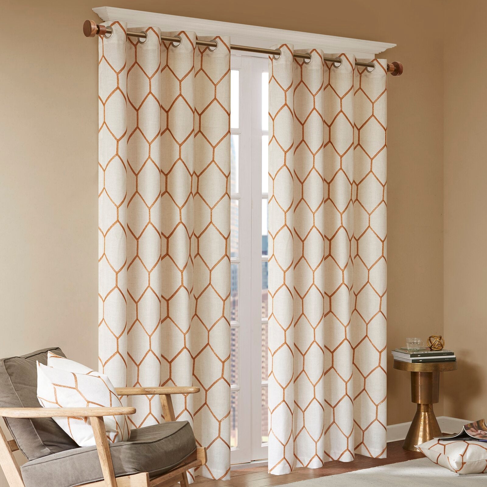 50"W x 95"L Gerdes Geometric Semi-Sheer Grommet Single Curtain Panel