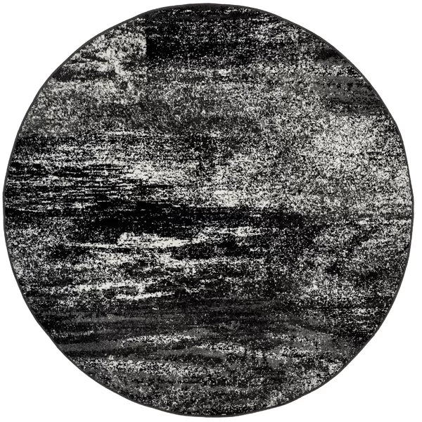 Gicelle Abstract Area Rug in Silver/Black round 6'