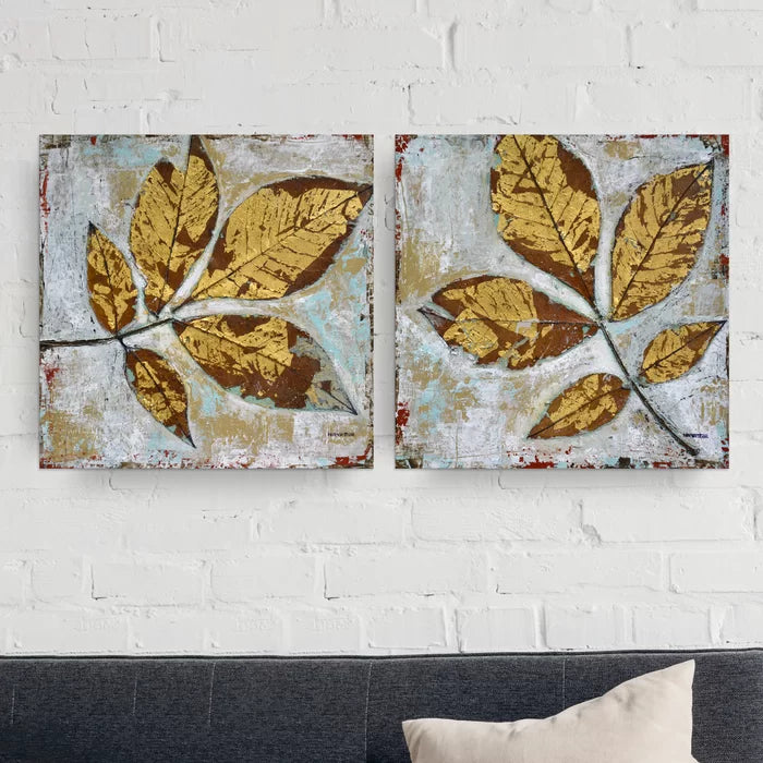 16" H x 32" W x 1.5" D Gilded Autumn Leaves by Norman Wyatt Jr. - 2 Piece Wrapped Canvas