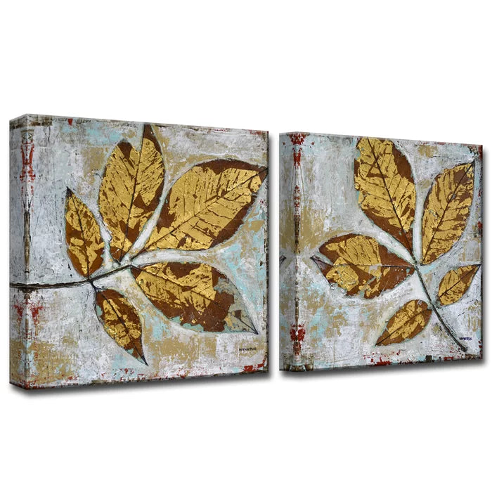 16" H x 32" W x 1.5" D Gilded Autumn Leaves by Norman Wyatt Jr. - 2 Piece Wrapped Canvas