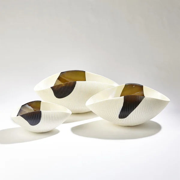 7.5" H x 16.5" W x 9.75" D Glass Abstract Contemporary Decorative Bowl in Bronze Stripe
