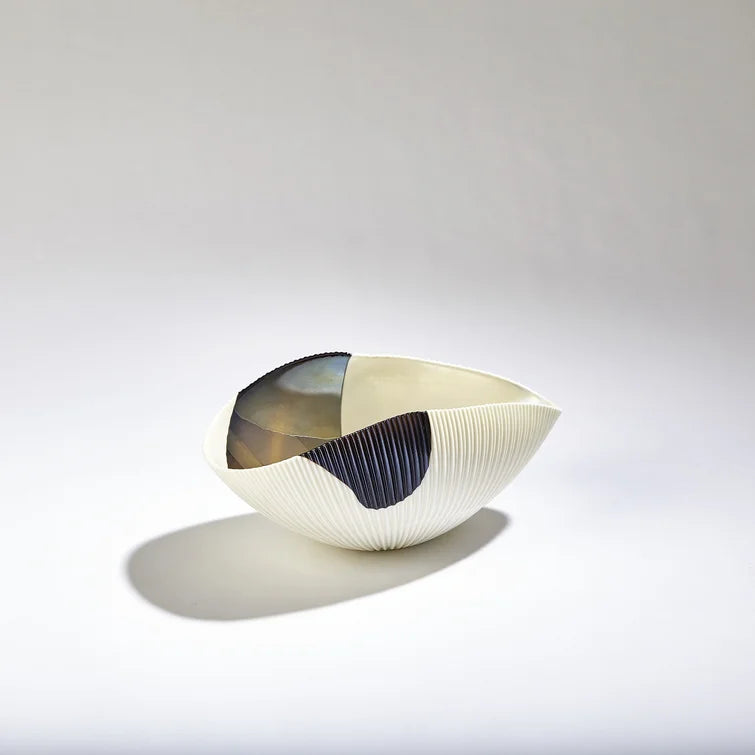 5" H x 11.5" W x 6.25" D Glass Abstract Contemporary Decorative Bowl in Bronze Stripe