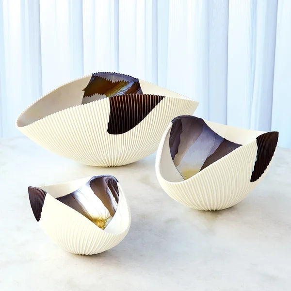7.5" H x 16.5" W x 9.75" D Glass Abstract Contemporary Decorative Bowl in Bronze Stripe