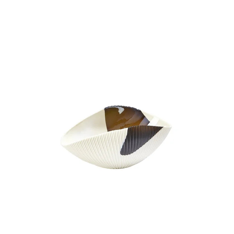 5" H x 11.5" W x 6.25" D Glass Abstract Contemporary Decorative Bowl in Bronze Stripe