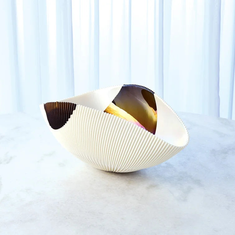 5" H x 11.5" W x 6.25" D Glass Abstract Contemporary Decorative Bowl in Bronze Stripe