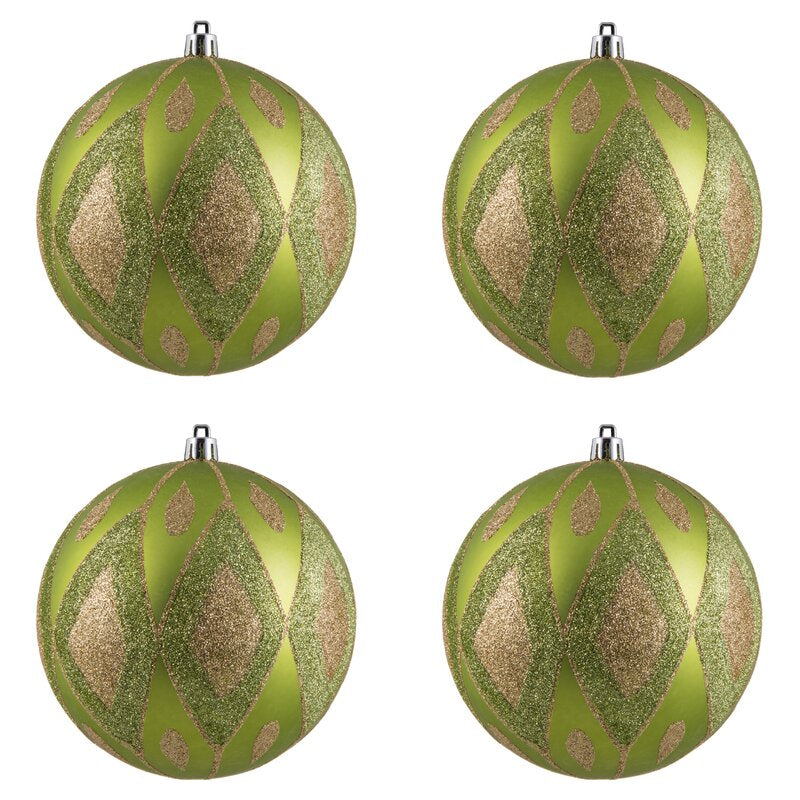 4.75" H x 4.75" W x 4.75" D Lime Glitter Diamond Ball Ornament (Set of 4)