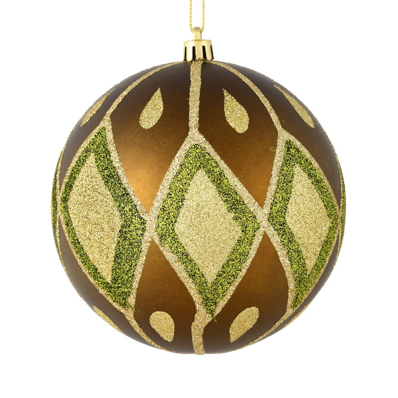 4" H x 4" W x 4" D Olive Glitter Diamond Ball Ornament (Set of 4)