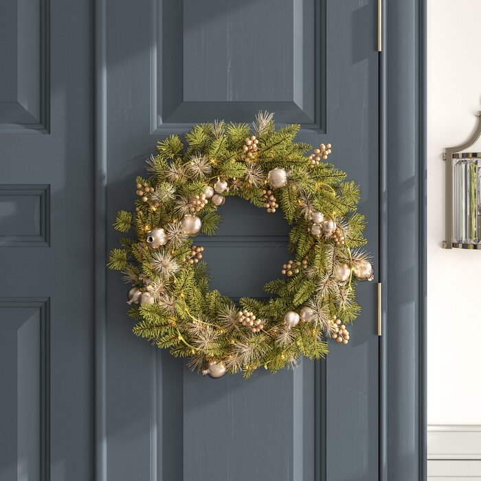 24" Glittery Pomegranate Lighted Plastic Wreath (#K5695)