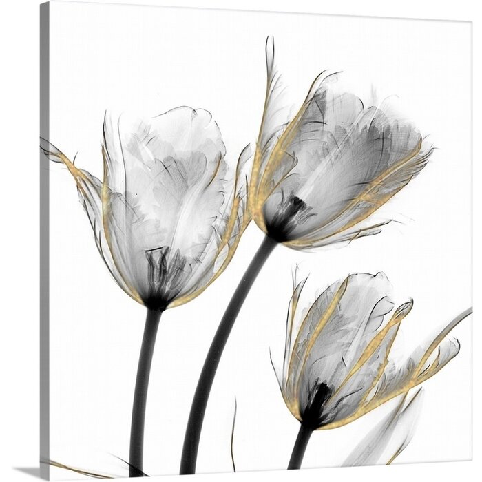12" H x 12" W x 1.25" D Gold Embellished Tulips 2 by Albert Koetsier Painting on Canvas