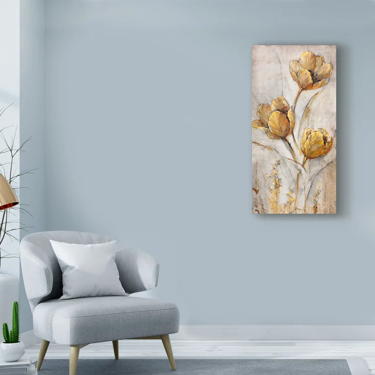 24" H x 12" W x 2" D Golden Poppies On Taupe I by Timothy O' Toole - Wrapped Canvas Print
