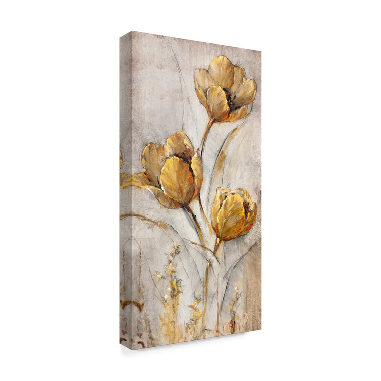 24" H x 12" W x 2" D Golden Poppies On Taupe I by Timothy O' Toole - Wrapped Canvas Print